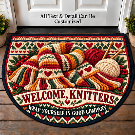 Handmade Scarf - Knitters Welcome Personalized Half Round Mat | 5To9Vibe