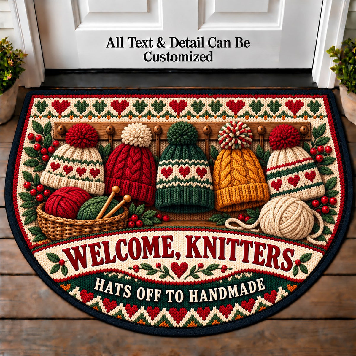 Hat Wall - Knitters Welcome Personalized Half Round Mat | 5To9Vibe