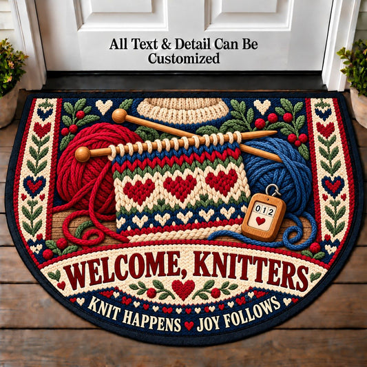 Knit Purl - Knitters Welcome Personalized Half Round Mat | 5To9Vibe