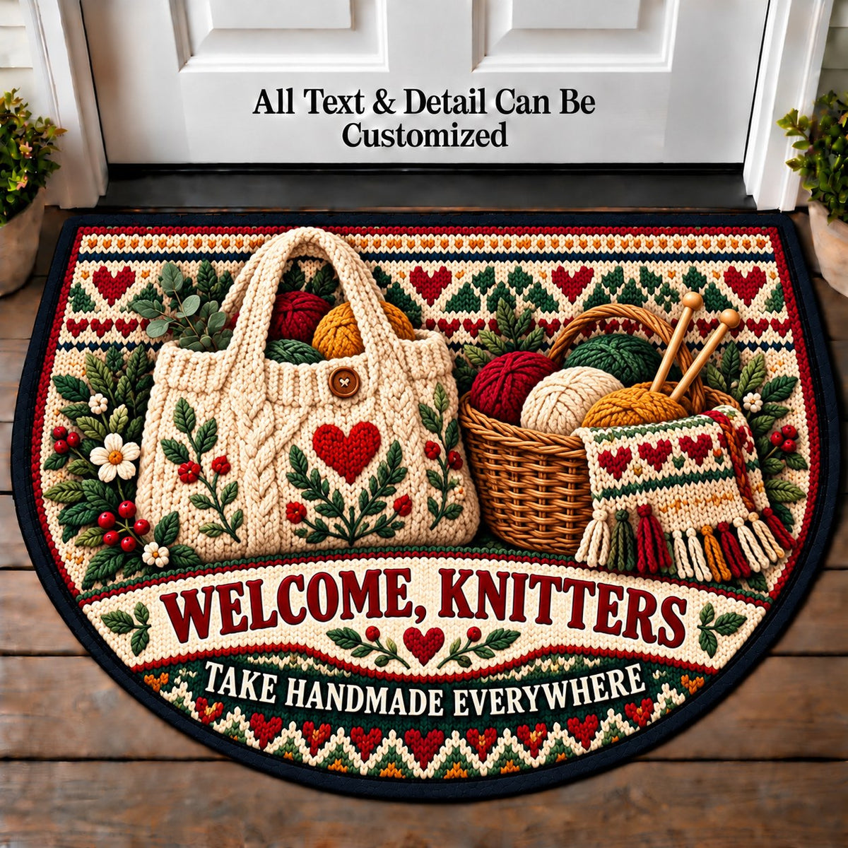 Market Tote Knit - Knitters Welcome Personalized Half Round Mat | 5To9Vibe