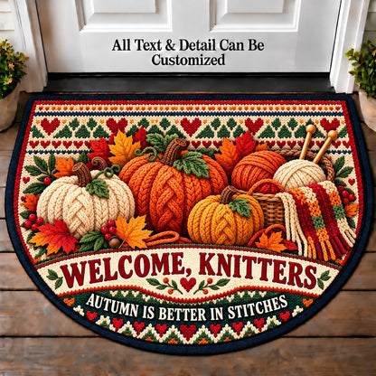 Pumpkin Knit - Knitters Welcome Personalized Half Round Mat | 5To9Vibe