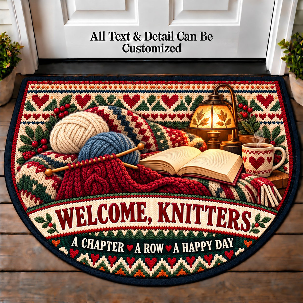 Reading Knitting - Knitters Welcome Personalized Half Round Mat | 5To9Vibe