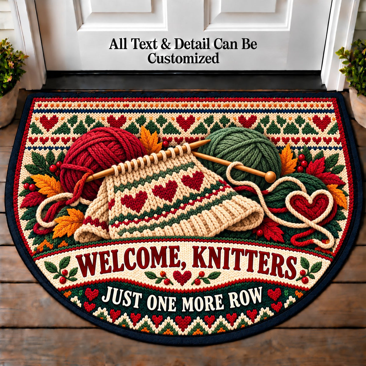 Row Counter - Knitters Welcome Personalized Half Round Mat | 5To9Vibe