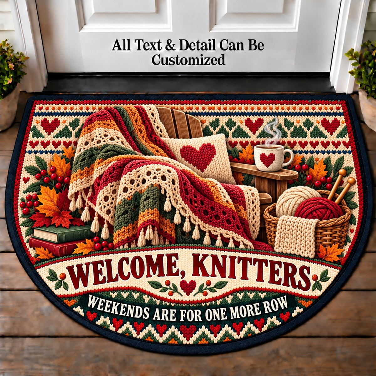 Weekend Shawl - Knitters Welcome Personalized Half Round Mat | 5To9Vibe