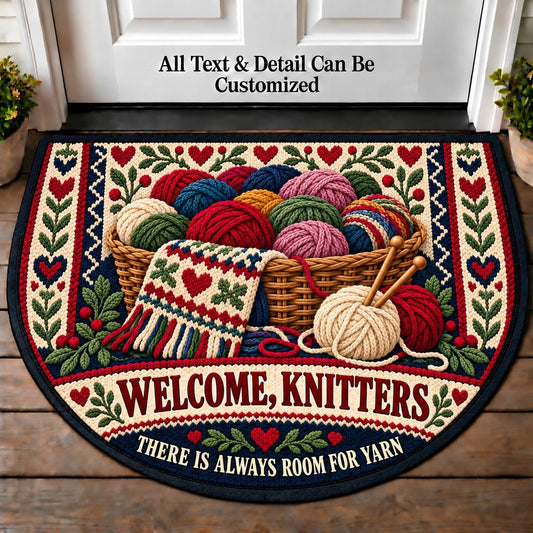 Yarn Basket - Knitters Welcome Personalized Half Round Mat | 5To9Vibe