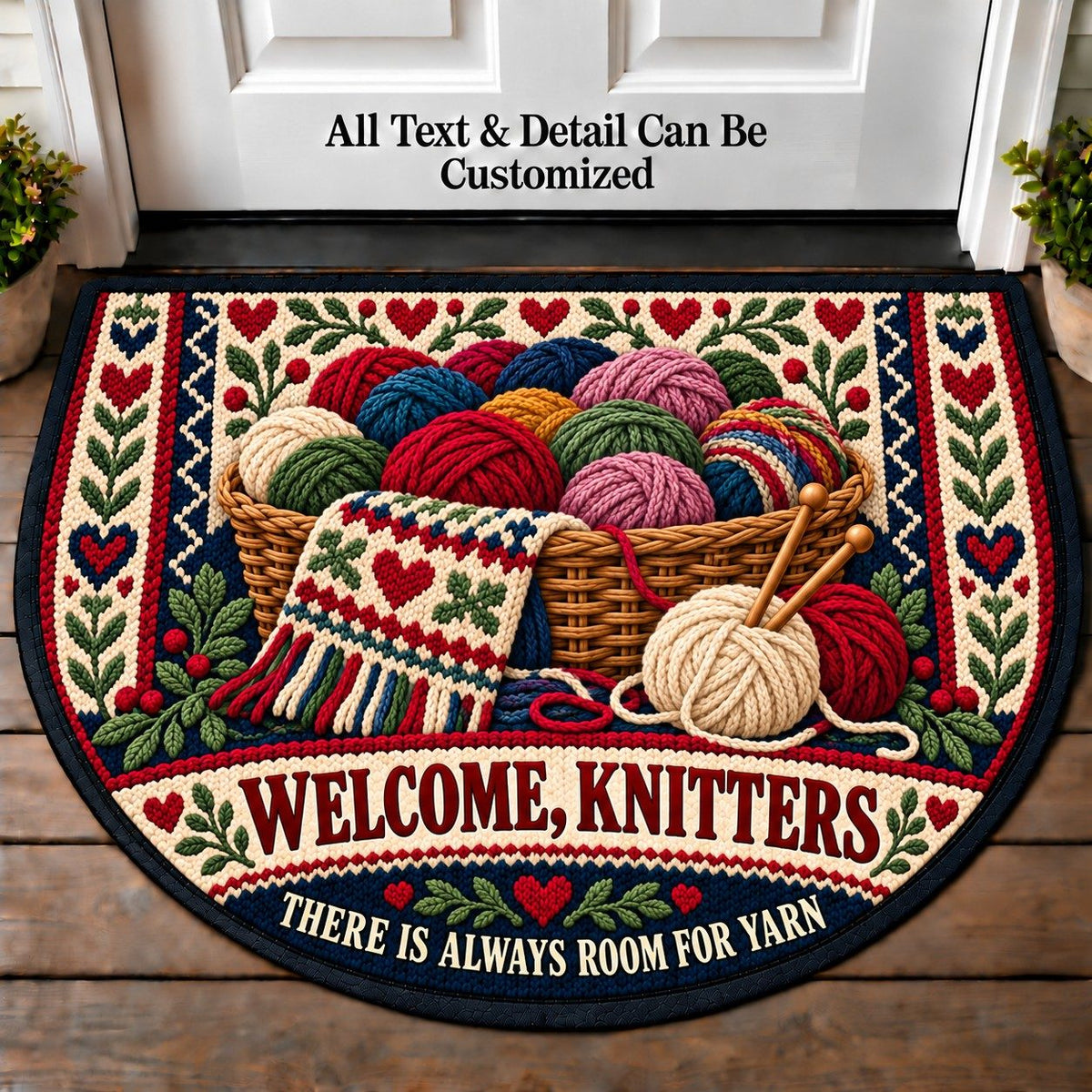 Yarn Basket - Knitters Welcome Personalized Half Round Mat | 5To9Vibe