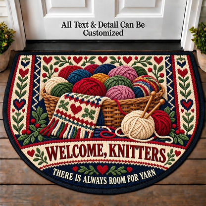 Yarn Basket - Knitters Welcome Personalized Half Round Mat | 5To9Vibe