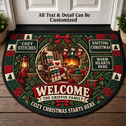 Knitting Christmas Personalized Half Round Mat | 5To9Vibe