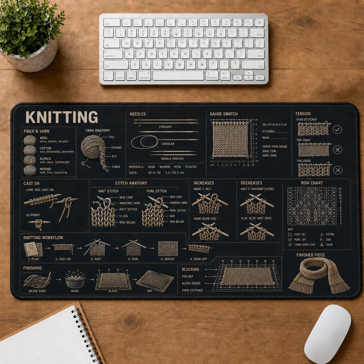 Knitting Creative Reference Guide Desk Mat | 5To9Vibe