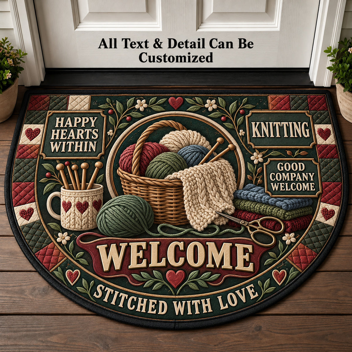 Knitting Personalized Half Round Mat | 5To9Vibe