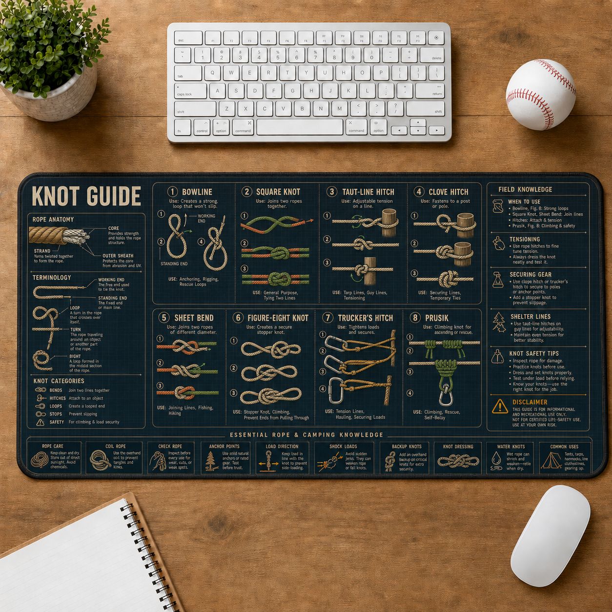 Outdoor Knot Guide Outdoor Skills Field Guide Desk Mat | 5To9Vibe