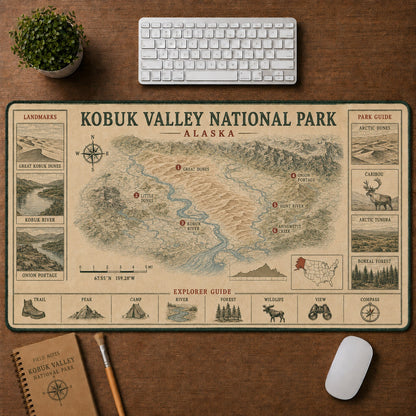 Kobuk Valley National Park Vintage Topographic Park Map Explorer Guide Desk Mat | 5To9Vibe