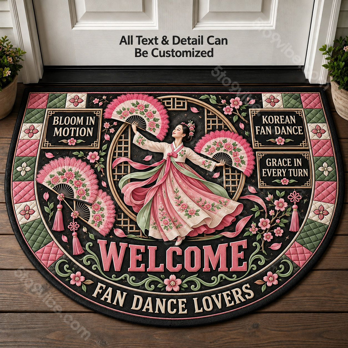 Korean Fan Dance Personalized Half Round Mat | 5To9Vibe