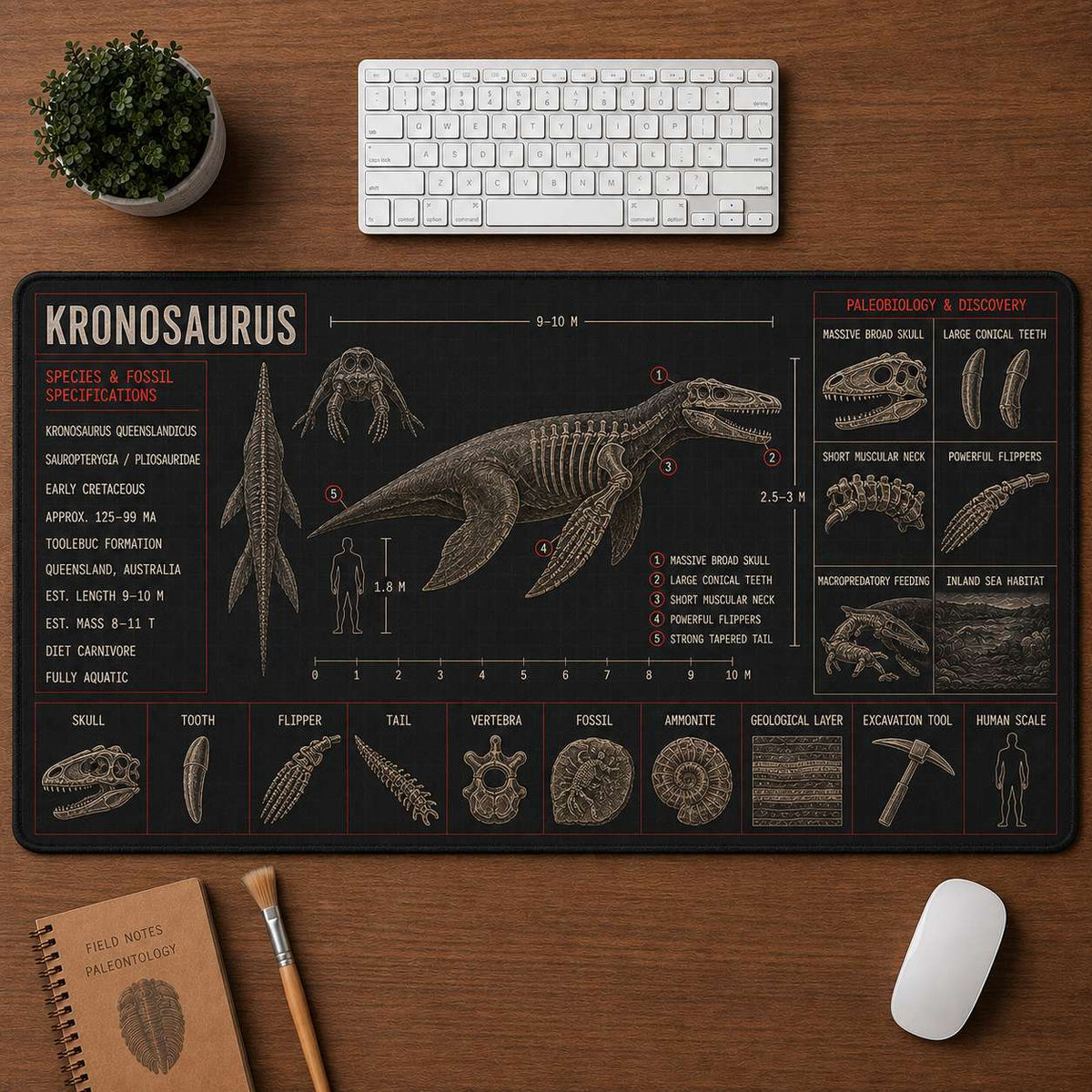 Kronosaurus Marine Reptile Blueprint Desk Mat | 5To9Vibe
