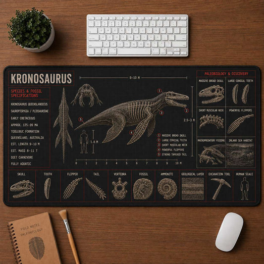 Kronosaurus Marine Reptile Blueprint Desk Mat | 5To9Vibe