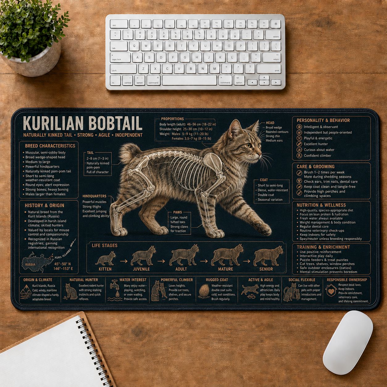 Kurilian Bobtail Cat Breed Desk Mat Anatomy Guide | 5To9Vibe