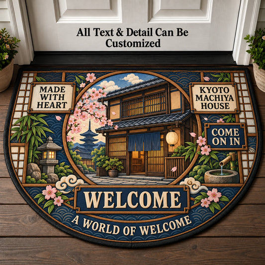 Kyoto Machiya House Personalized Half Round Mat | 5To9Vibe