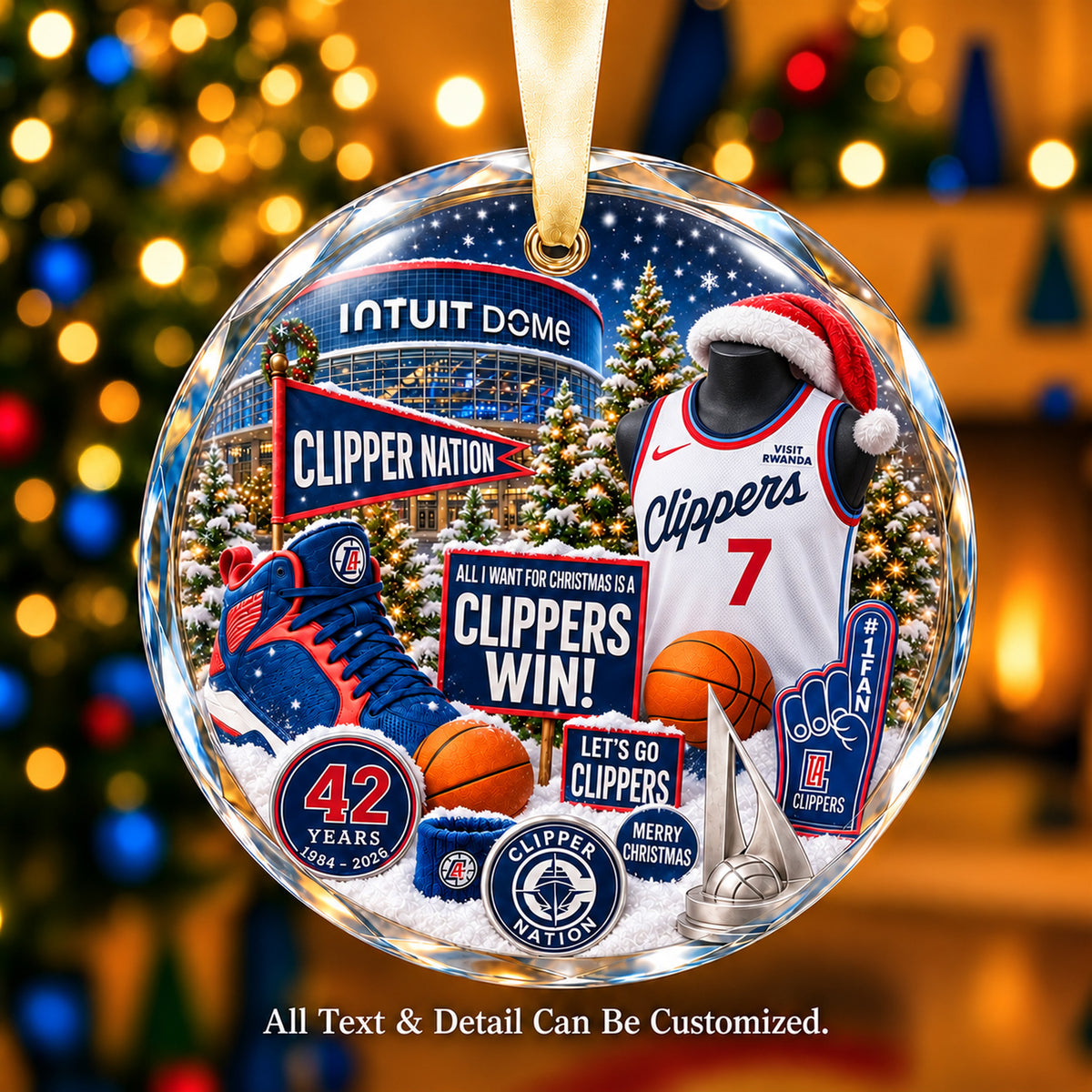 LA Clippers Snow Globe Glass Ornament