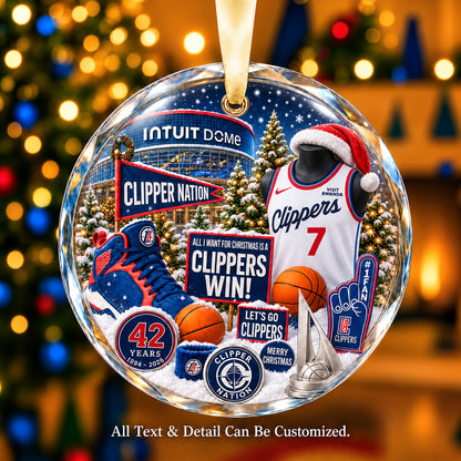 LA Clippers Snow Globe Glass Ornament