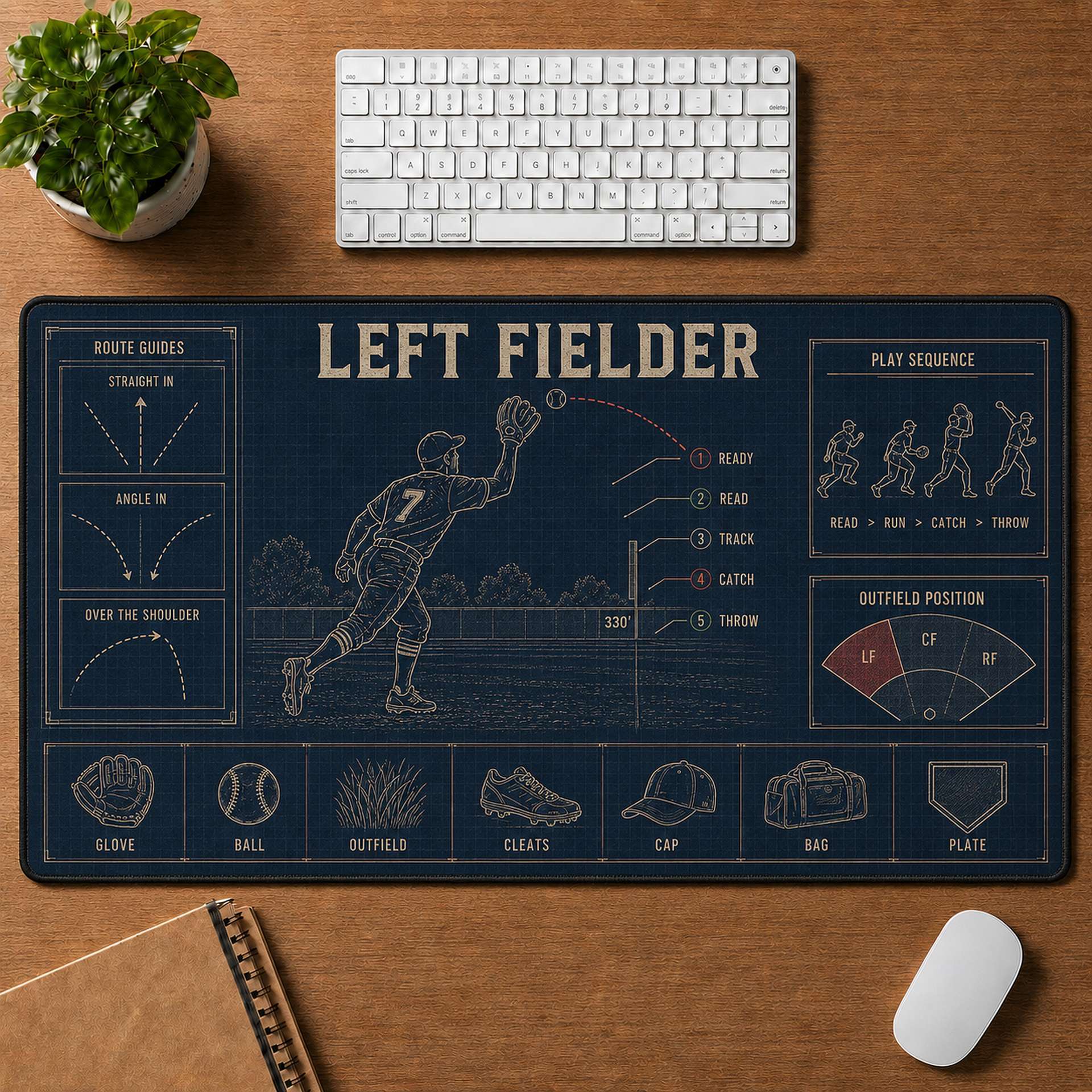 Left Fielder Blueprint Desk Mat | 5To9Vibe