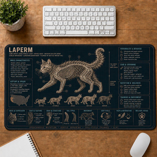 LaPerm Cat Breed Desk Mat Anatomy Guide | 5To9Vibe