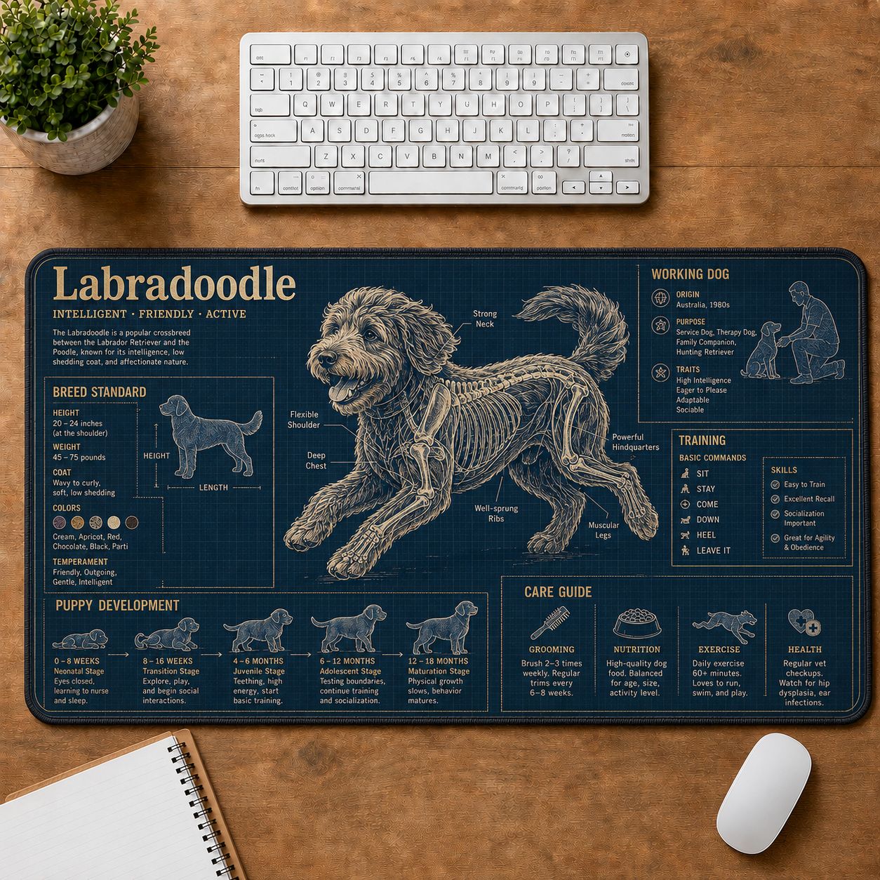 Labradoodle Dog Breed Visual Guide Desk Mat | 5To9Vibe