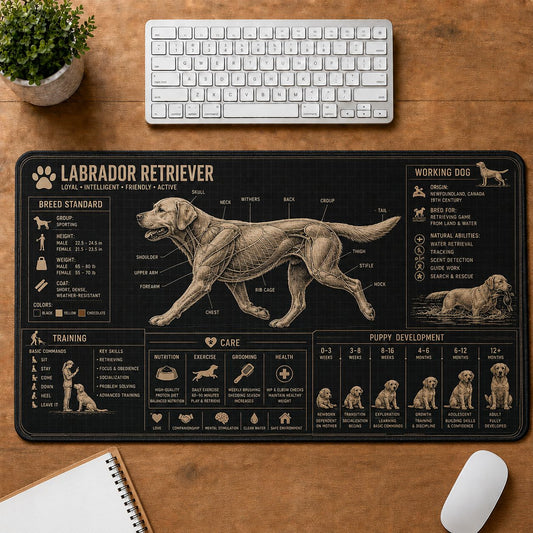 Labrador Retriever Dog Breed Visual Guide Desk Mat | 5To9Vibe