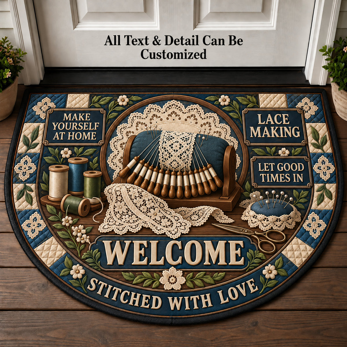 Lace Making Personalized Half Round Mat | 5To9Vibe