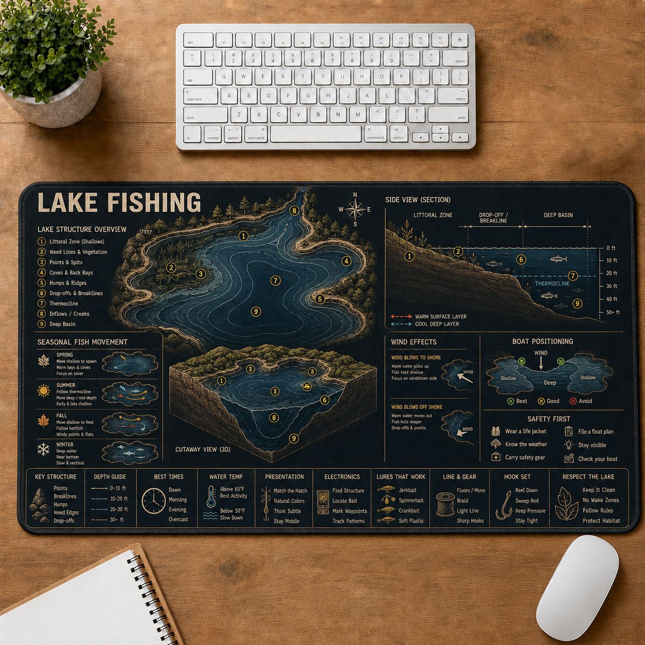 Lake Fishing Fishing Field Guide Desk Mat | 5To9Vibe