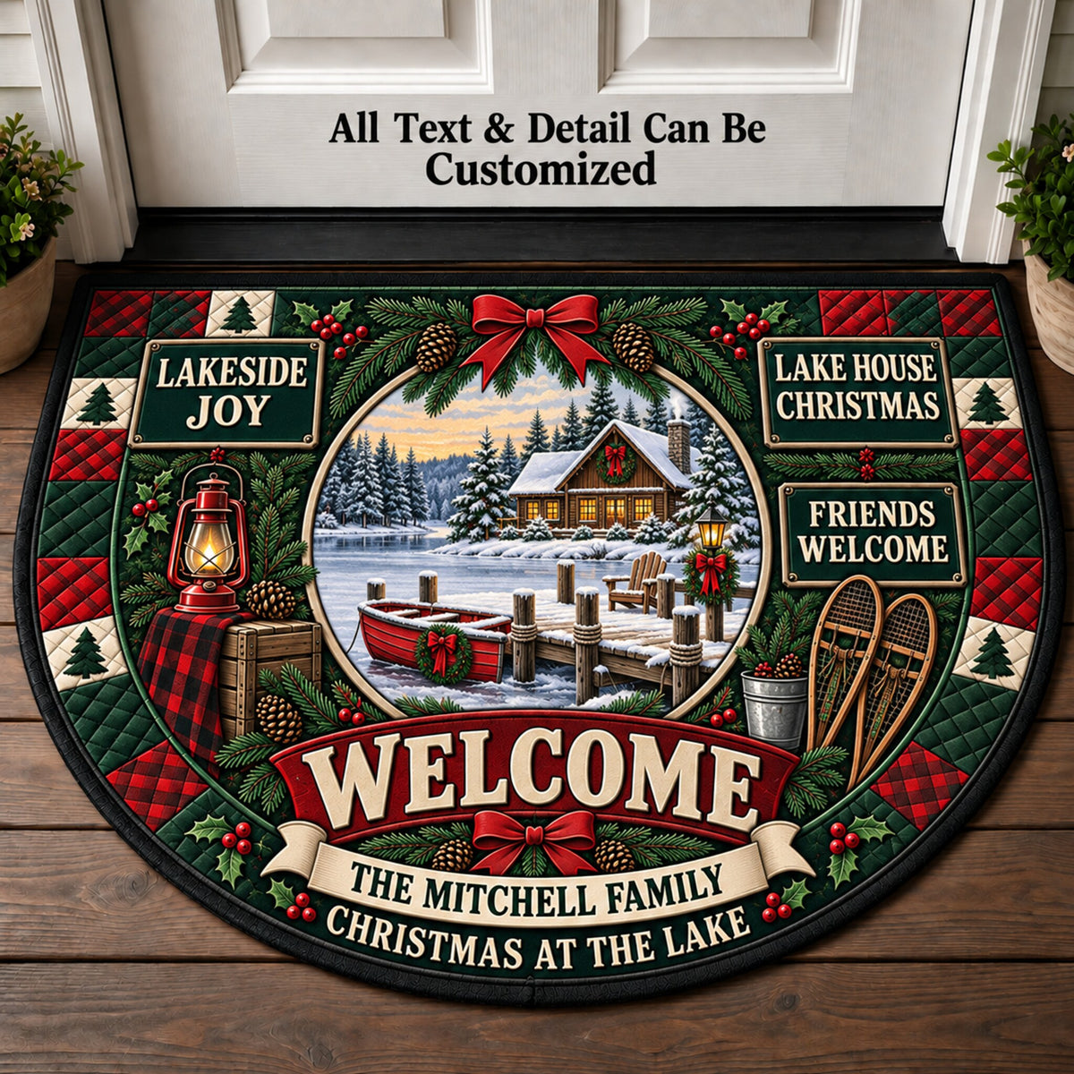 Lake House Christmas Personalized Half Round Mat | 5To9Vibe