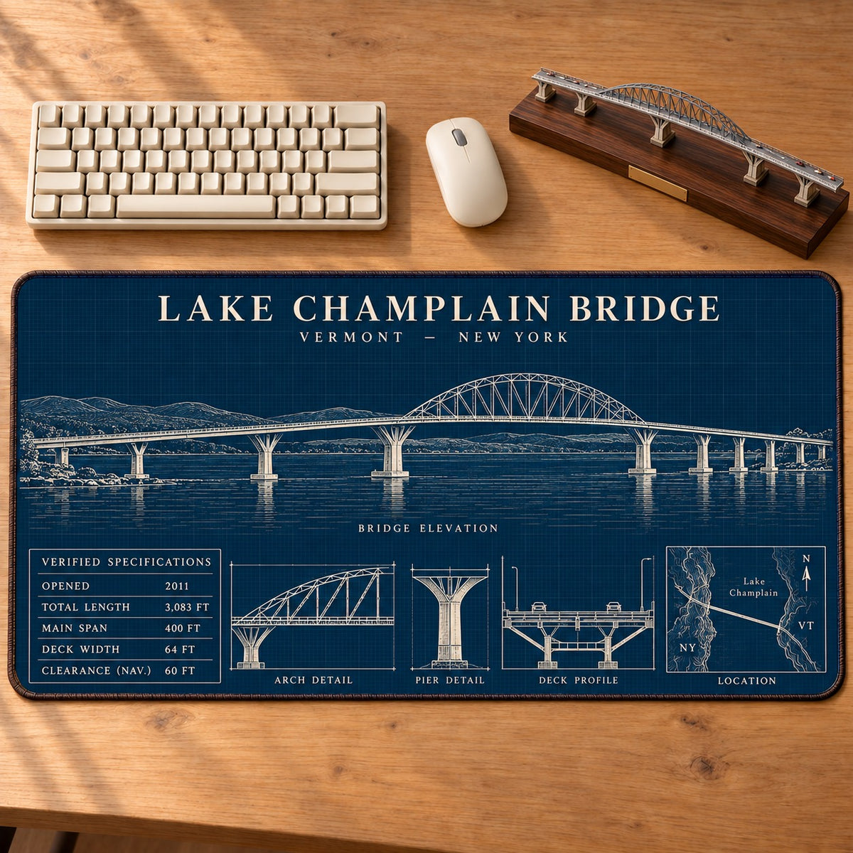 Iconic American Bridges Blueprint Desk Mat Mouse Pad Trending - 5to9vibe