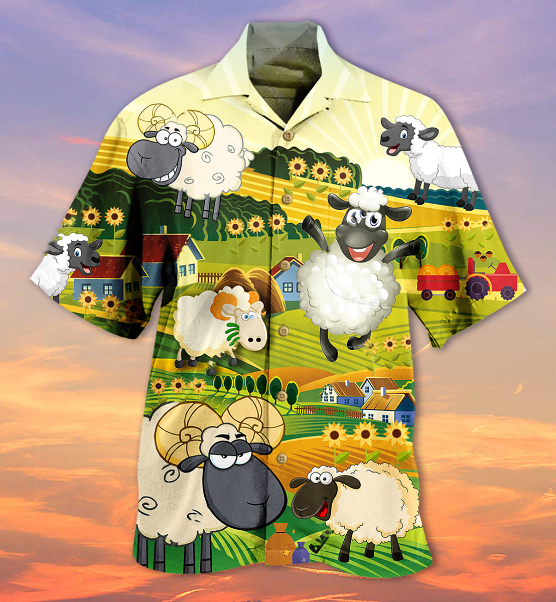 Sheep Happiness Sunflower Field - Hawaiian Shirt 