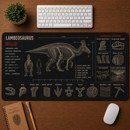 Lambeosaurus Dinosaur Blueprint Desk Mat | 5To9Vibe