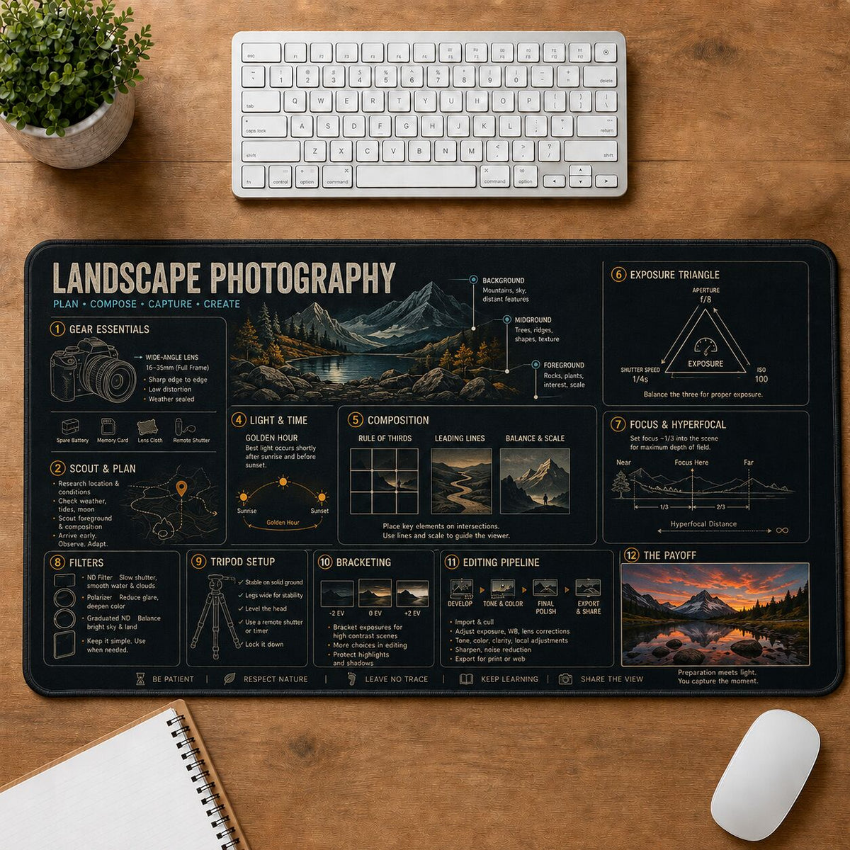 Landscape Photography Creative Reference Guide Desk Mat | 5To9Vibe