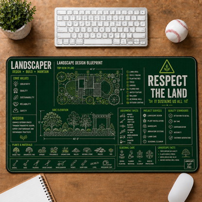 Farmer Blueprint Large Desk Mat - Tractor & Barn Architecture Plus Size Mouse Pad - 5to9vibe