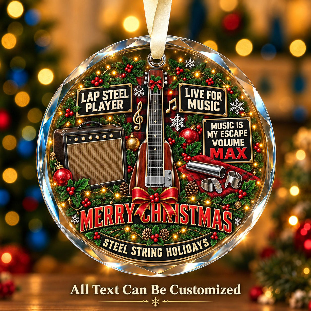 Lap Steel Player Personalized Glass Ornament | 5To9Vibe