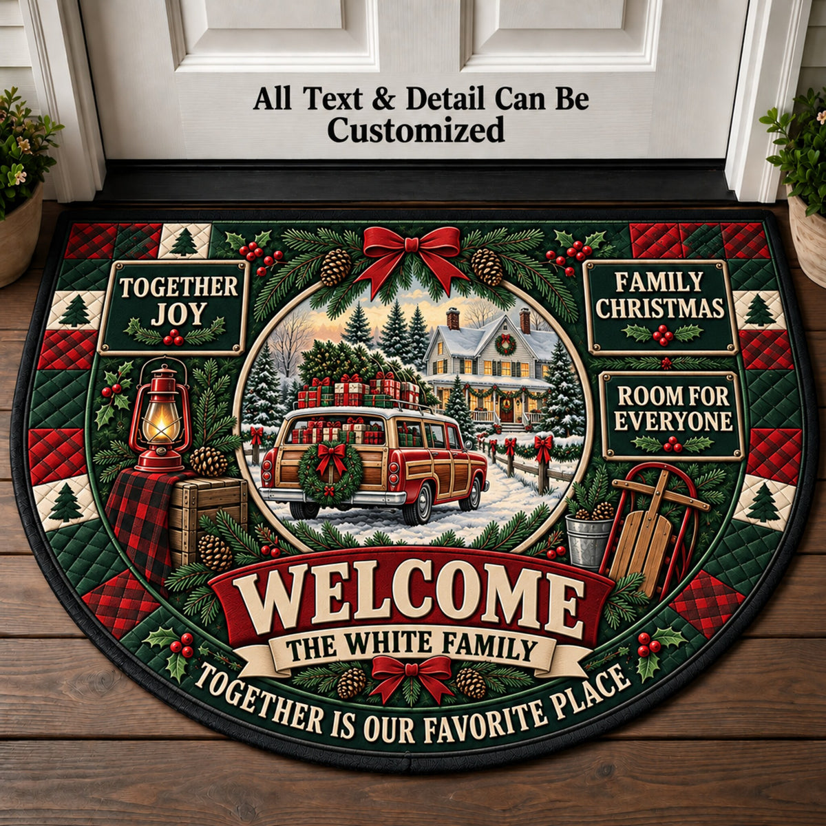 Large Family Christmas Personalized Half Round Mat | 5To9Vibe