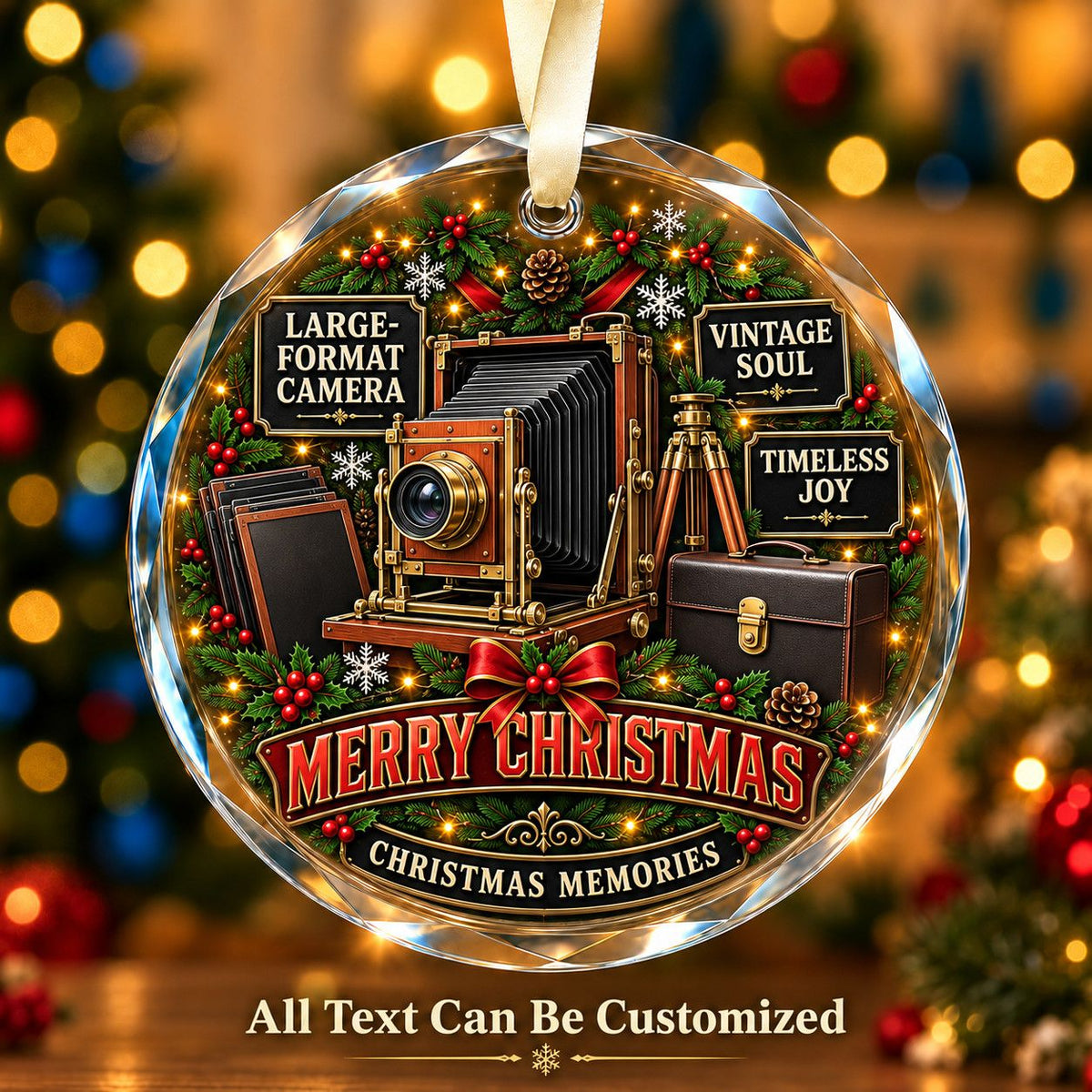 Large-Format Camera Personalized Glass Ornament | 5To9Vibe