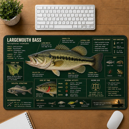 Largemouth Bass Fishing Field Guide Desk Mat | 5To9Vibe