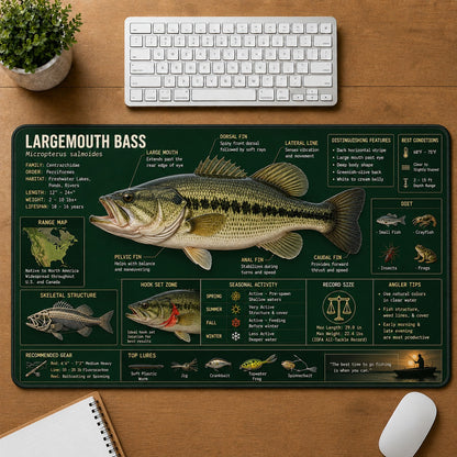 Largemouth Bass Fishing Field Guide Desk Mat | 5To9Vibe