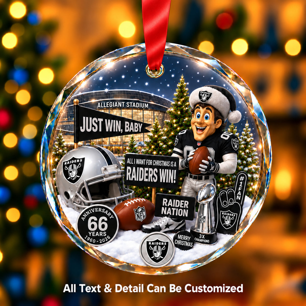 Las Vegas Raiders Snow Globe Glass Ornament