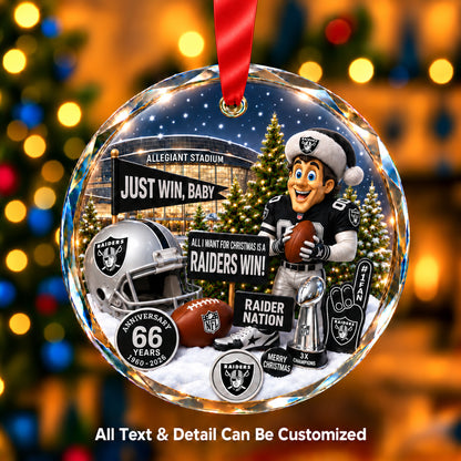 Las Vegas Raiders Snow Globe Glass Ornament