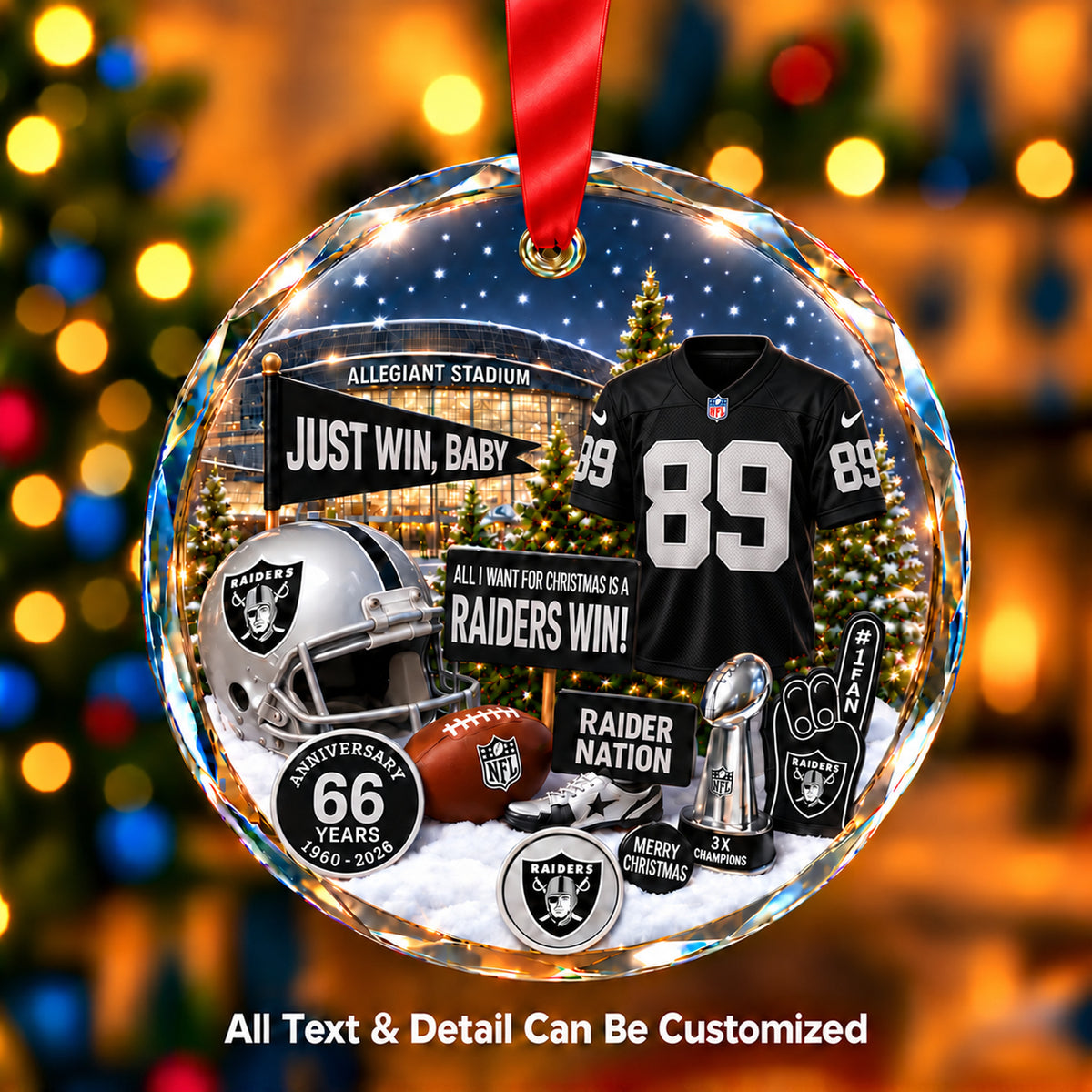 Las Vegas Raiders Jersey Snow Globe Glass Ornament