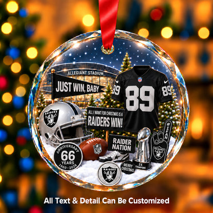 Las Vegas Raiders Jersey Snow Globe Glass Ornament