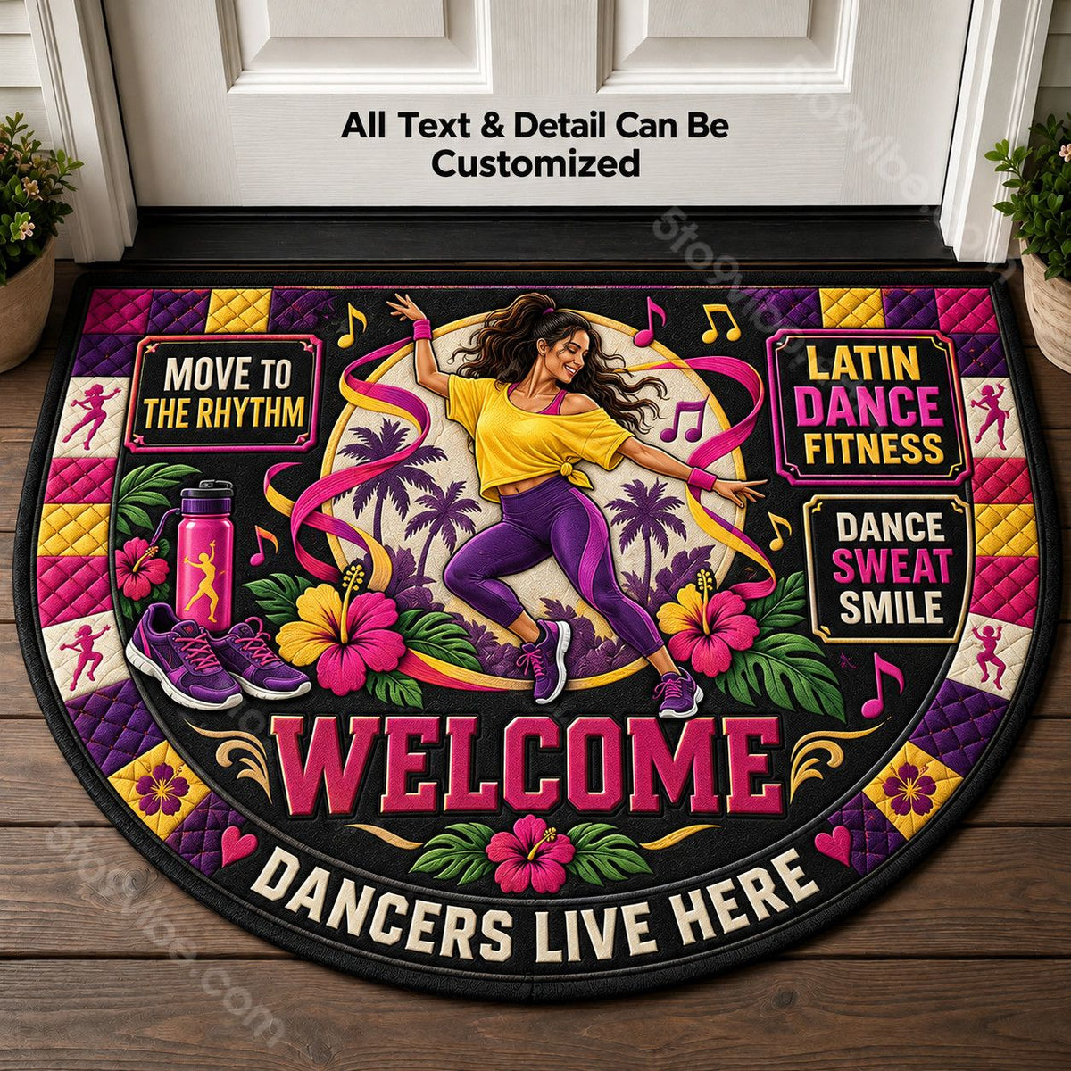 Latin Dance Fitness Personalized Half Round Mat | 5To9Vibe