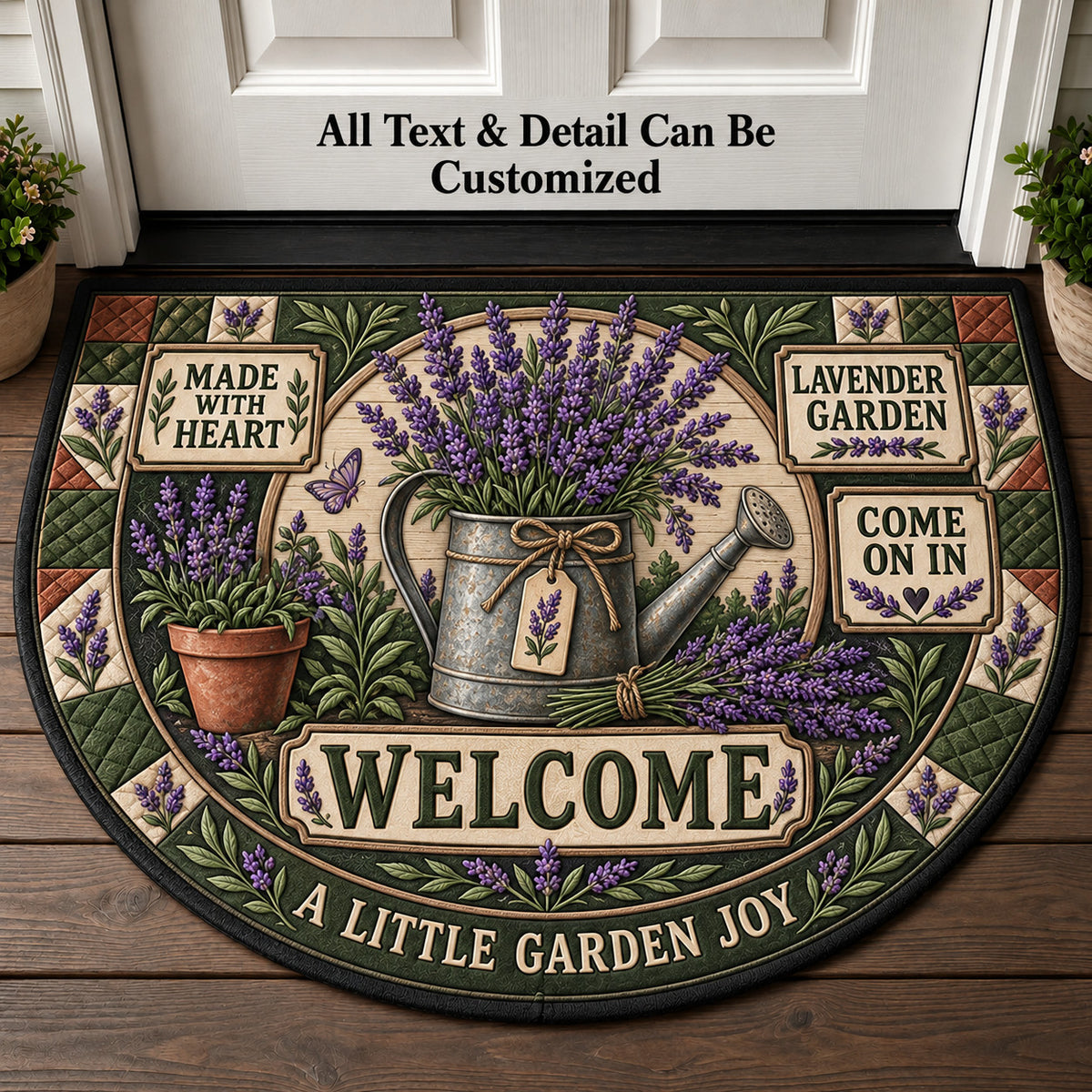 Lavender Garden Personalized Half Round Mat | 5To9Vibe