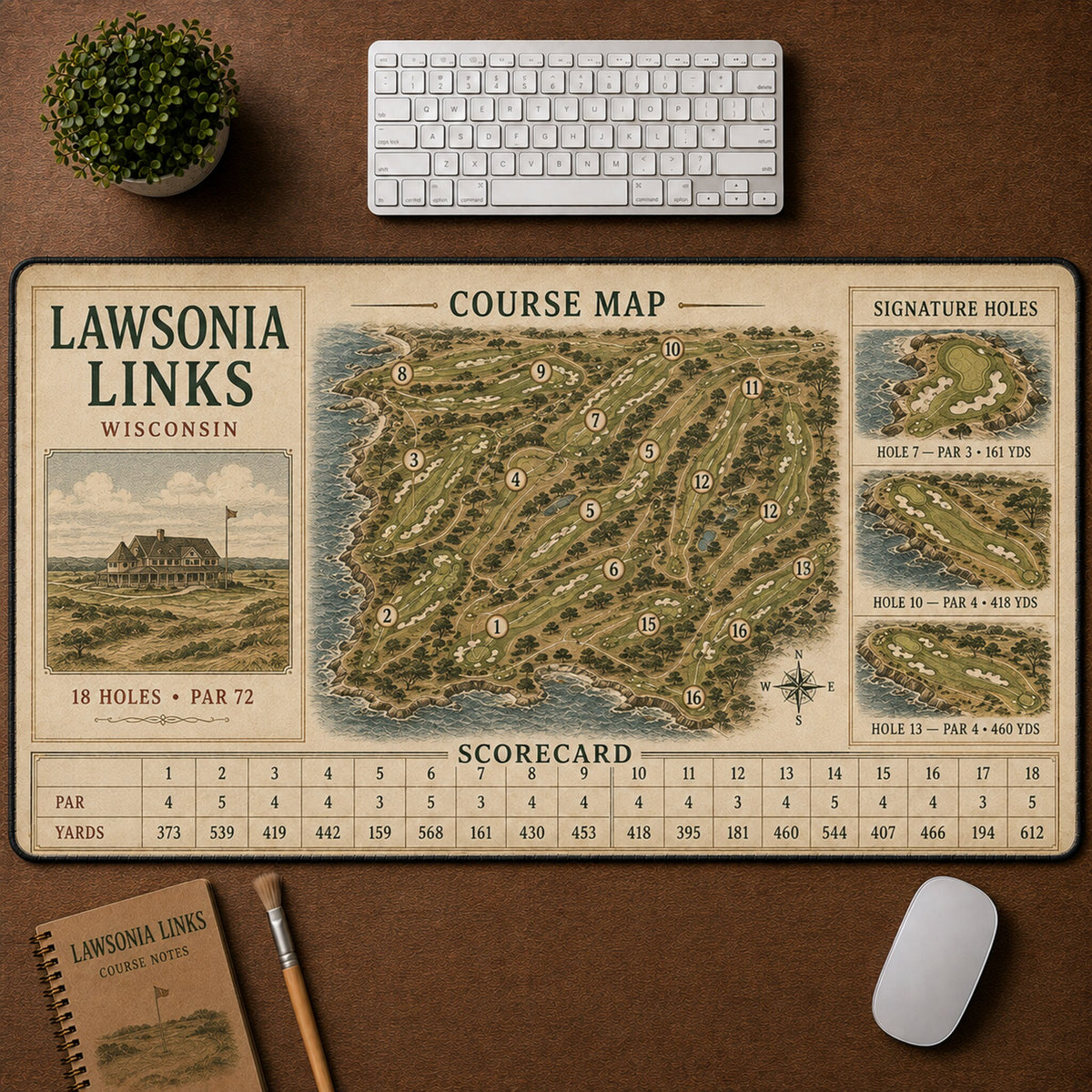 Lawsonia Links Vintage Golf Course Map & Scorecard Guide Desk Mat | 5To9Vibe