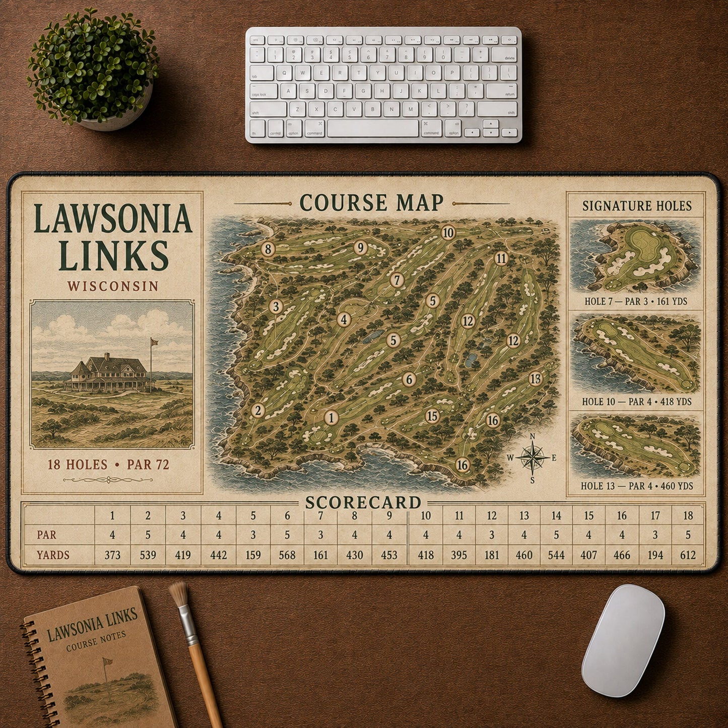 Lawsonia Links Vintage Golf Course Map & Scorecard Guide Desk Mat | 5To9Vibe