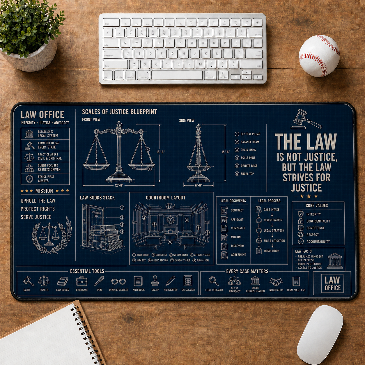 Accountant Blueprint Large Desk Mat - Financial Spreadsheets & Calculator Plus Size Mouse Pad - 5to9vibe