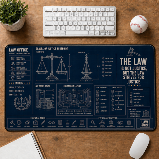 Lawyer Blueprint Large Desk Mat - Courtroom Layout & Legal Process Plus Size Mouse Pad - 5to9vibe